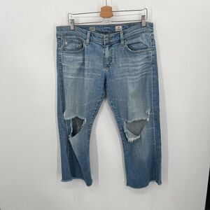 AG Adriano Goldschmied Blue Distressed Tomboy Relaxed‎ Straight Size 31